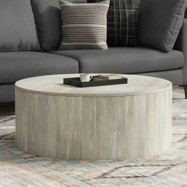 HomeRoots 36" White Solid Wood Round Coffee Table - Modern Minimalist Design for Living Rooms & Offices 639064