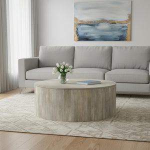 HomeRoots 36" White Solid Wood Round Coffee Table - Modern Minimalist Design for Living Rooms & Offices 639064