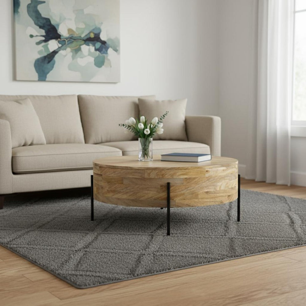 HomeRoots 38" Natural Solid Wood Round Coffee Table - Durable Mango Construction, Modern Design for Any Space 639065