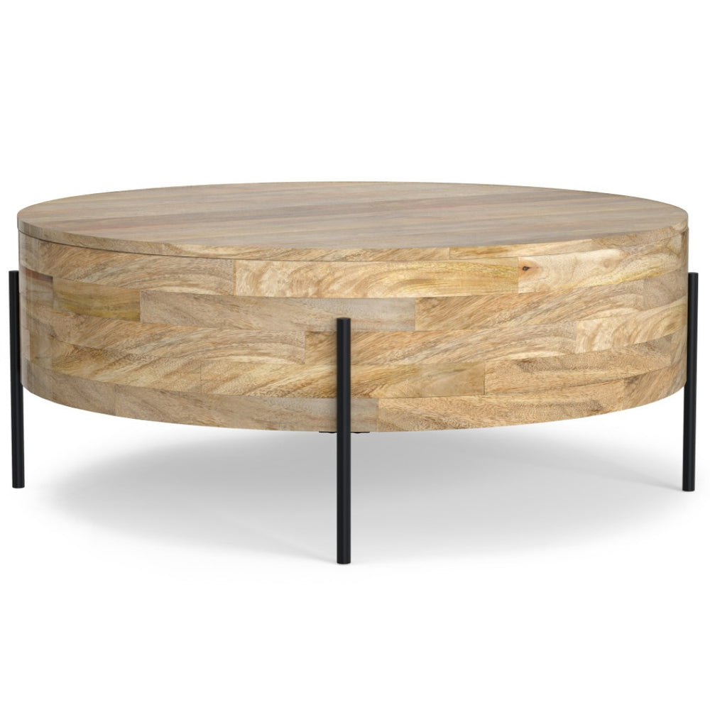 HomeRoots 38" Natural Solid Wood Round Coffee Table - Durable Mango Construction, Modern Design for Any Space 639065