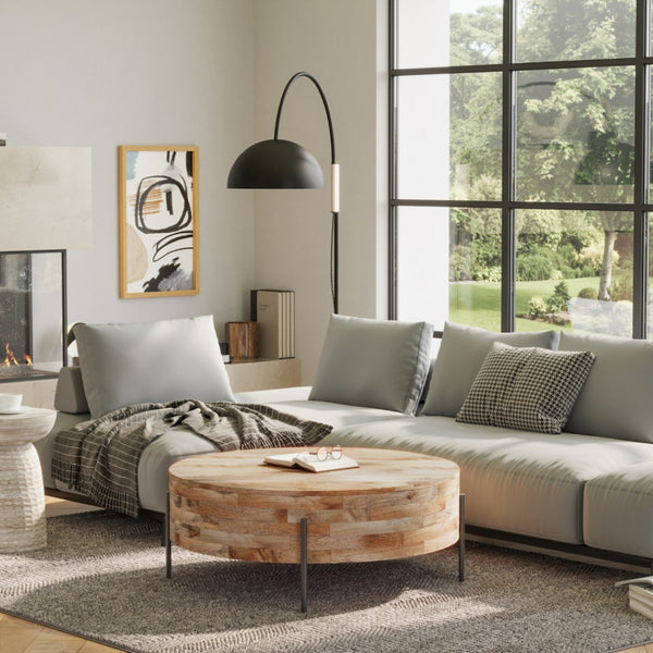 HomeRoots 38" Natural Solid Wood Round Coffee Table - Durable Mango Construction, Modern Design for Any Space 639065