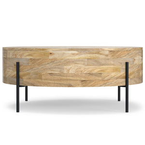 HomeRoots 38" Natural Solid Wood Round Coffee Table - Durable Mango Construction, Modern Design for Any Space 639065