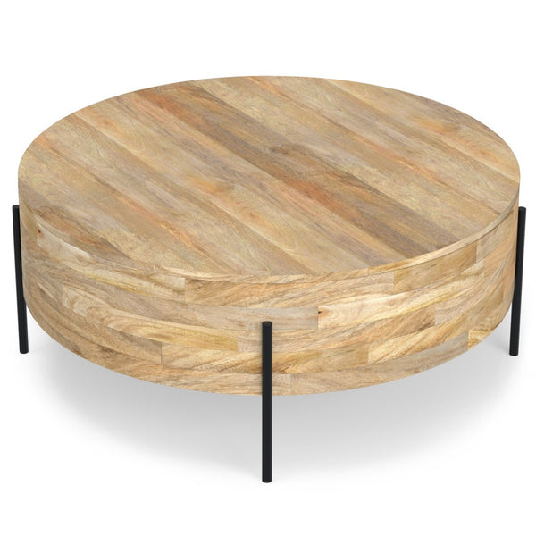 HomeRoots 38" Natural Solid Wood Round Coffee Table - Durable Mango Construction, Modern Design for Any Space 639065