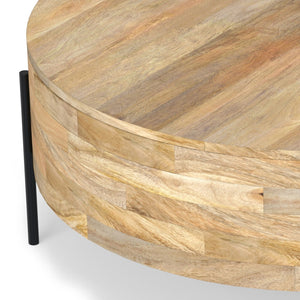 HomeRoots 38" Natural Solid Wood Round Coffee Table - Durable Mango Construction, Modern Design for Any Space 639065