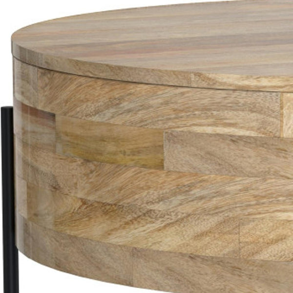 HomeRoots 38" Natural Solid Wood Round Coffee Table - Durable Mango Construction, Modern Design for Any Space 639065