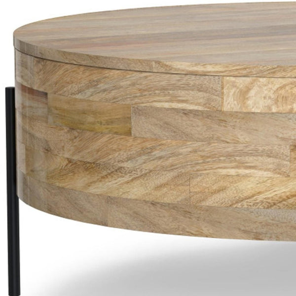 HomeRoots 38" Natural Solid Wood Round Coffee Table - Durable Mango Construction, Modern Design for Any Space 639065