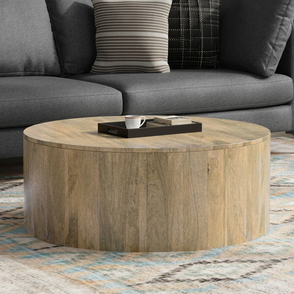 HomeRoots 36" Brown Solid Mango Wood Round Coffee Table - Stylish, Durable, and Perfect for Any Space! 639066