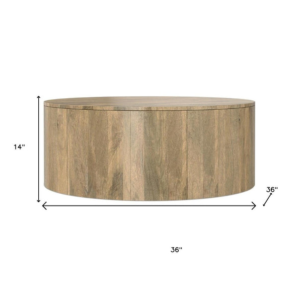 HomeRoots 36" Brown Solid Mango Wood Round Coffee Table - Stylish, Durable, and Perfect for Any Space! 639066