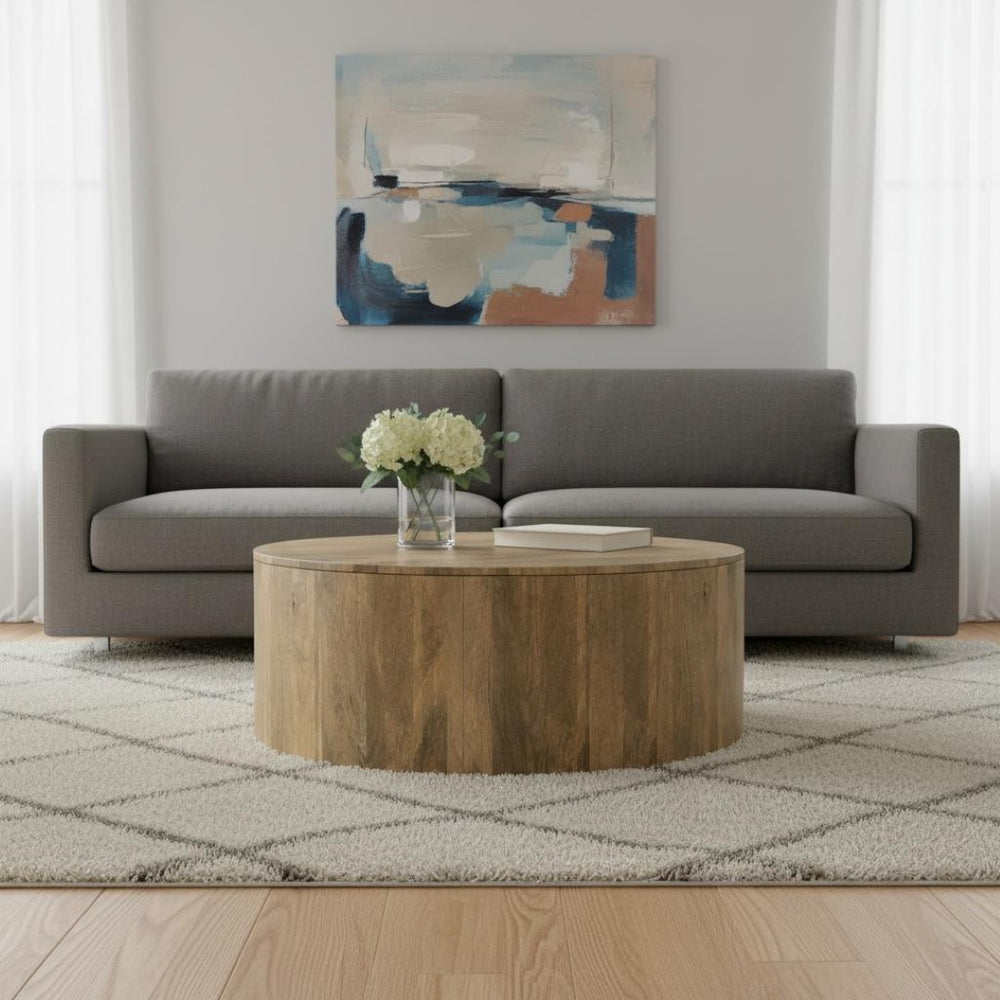 HomeRoots 36" Brown Solid Mango Wood Round Coffee Table - Stylish, Durable, and Perfect for Any Space! 639066