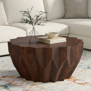 HomeRoots 34" Walnut Solid Wood Free Form Coffee Table - Unique Organic Design for Modern Living Spaces 639067
