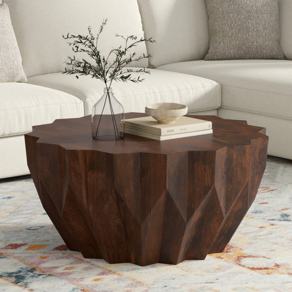 HomeRoots 34" Walnut Solid Wood Free Form Coffee Table - Unique Organic Design for Modern Living Spaces 639067