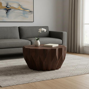 HomeRoots 34" Walnut Solid Wood Free Form Coffee Table - Unique Organic Design for Modern Living Spaces 639067