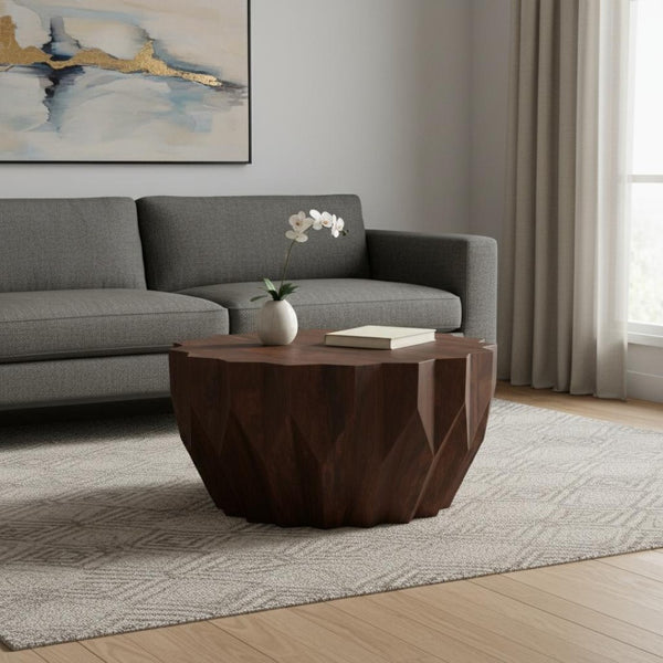 HomeRoots 34" Walnut Solid Wood Free Form Coffee Table - Unique Organic Design for Modern Living Spaces 639067