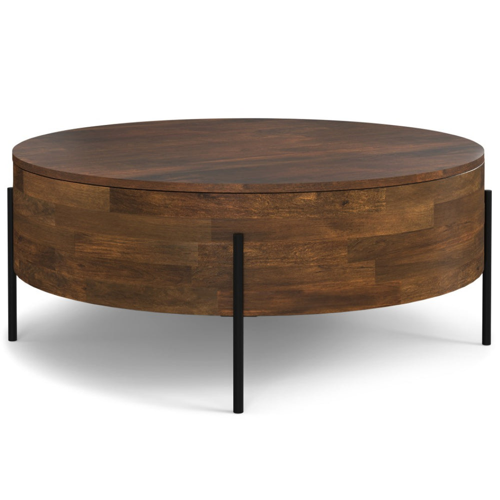 HomeRoots 38" Brown Solid Wood Round Coffee Table - Durable, Stylish, Low-Profile Design for Any Space 639068