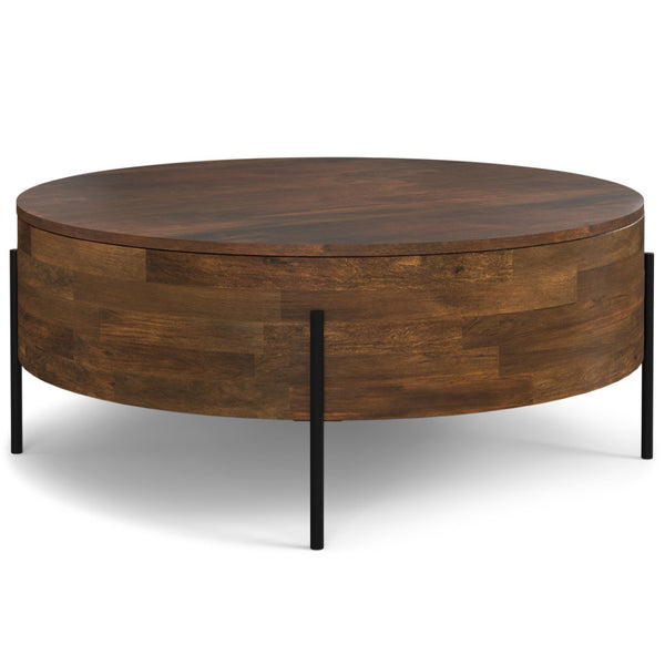 HomeRoots 38" Brown Solid Wood Round Coffee Table - Durable, Stylish, Low-Profile Design for Any Space 639068