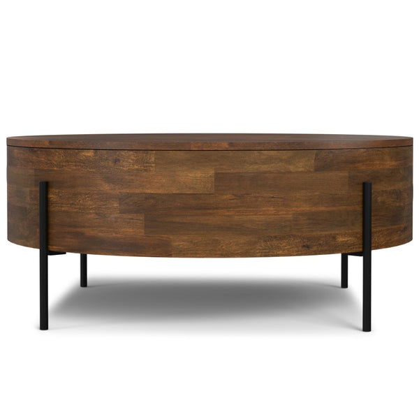 HomeRoots 38" Brown Solid Wood Round Coffee Table - Durable, Stylish, Low-Profile Design for Any Space 639068