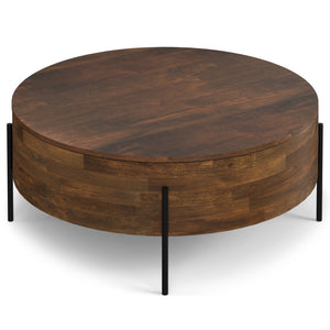 HomeRoots 38" Brown Solid Wood Round Coffee Table - Durable, Stylish, Low-Profile Design for Any Space 639068