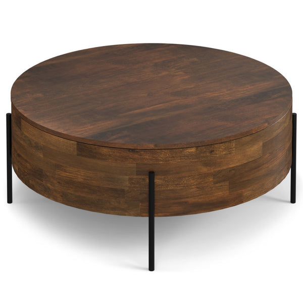 HomeRoots 38" Brown Solid Wood Round Coffee Table - Durable, Stylish, Low-Profile Design for Any Space 639068