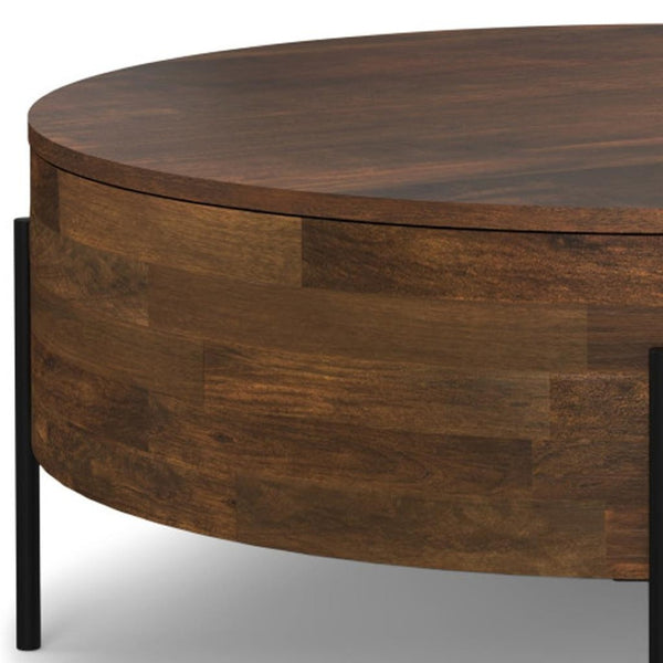 HomeRoots 38" Brown Solid Wood Round Coffee Table - Durable, Stylish, Low-Profile Design for Any Space 639068