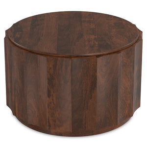 HomeRoots 32" Brown Solid Wood Round Coffee Table - Timeless Design, Durable Craftsmanship, Versatile Home Accent! 639070