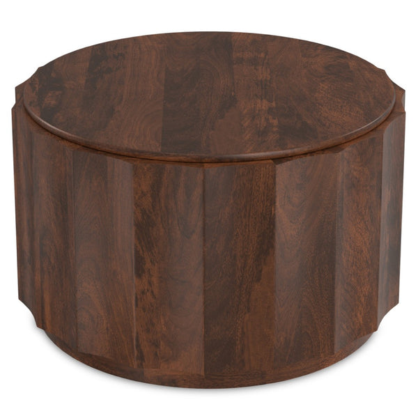 HomeRoots 32" Brown Solid Wood Round Coffee Table - Timeless Design, Durable Craftsmanship, Versatile Home Accent! 639070