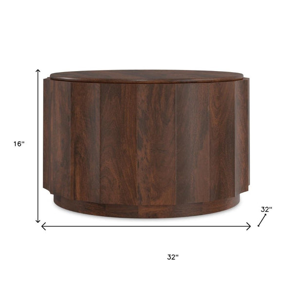 HomeRoots 32" Brown Solid Wood Round Coffee Table - Timeless Design, Durable Craftsmanship, Versatile Home Accent! 639070