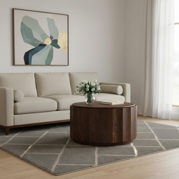 HomeRoots 32" Brown Solid Wood Round Coffee Table - Timeless Design, Durable Craftsmanship, Versatile Home Accent! 639070