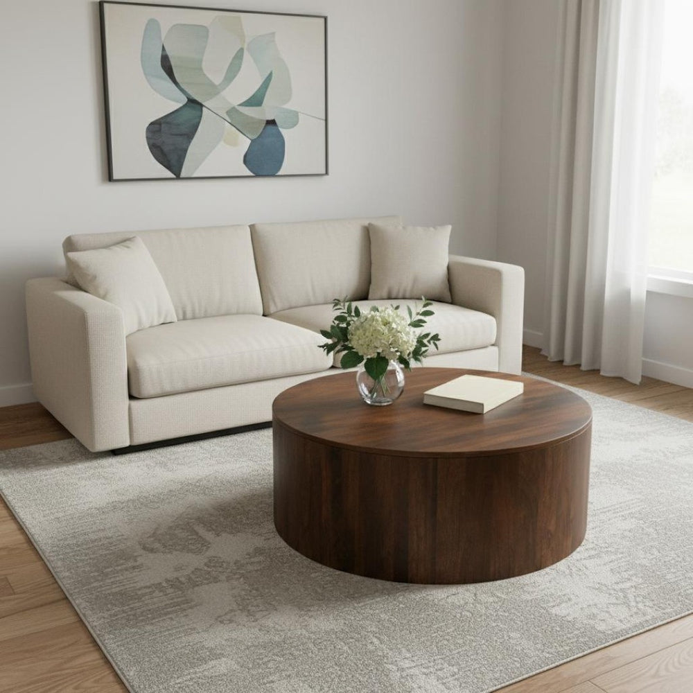HomeRoots 36" Brown Solid Wood Round Coffee Table - Stylish Centerpiece for Modern Living Rooms & Offices 639071