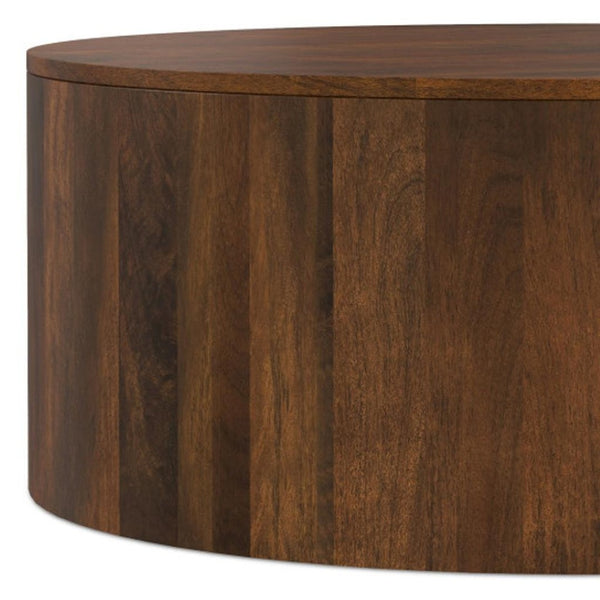 HomeRoots 36" Brown Solid Wood Round Coffee Table - Stylish Centerpiece for Modern Living Rooms & Offices 639071