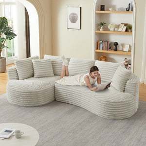 English Elm Modern Curved Sectional Sofa Tufted Corduroy L Shape for Living Room Apartment Cream W2339S00164