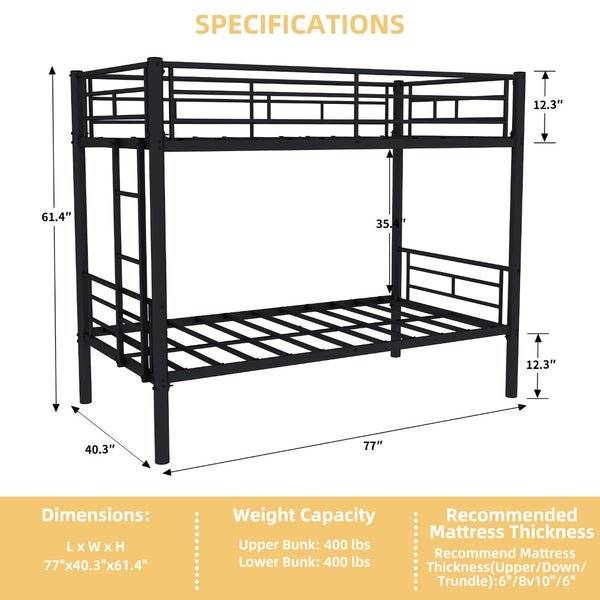 English Elm Twin Metal Bunk Bed For Kids - Space-Saving, Durable, Convertible, Safety-First Design, Easy Assembly W1935P279723-GIGA