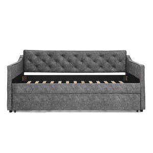 English Elm Twin Linen Tufted Daybed with Pop up Trundle and Usb Port for Guest Rooms Grey W1413S00128