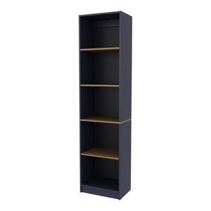 English Elm Beaver 5-Shelf Bookcase 71" High in Blue & Natural Oak – Scratch-Resistant Melamine, Stylish Storage B128P387081