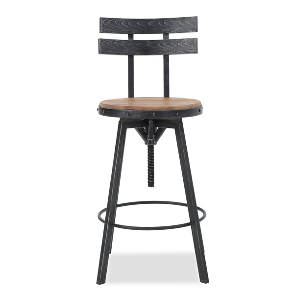 English Elm Christopher Knight Home® - METAL Barstool with Fir Wood Seat and Antique Black Brush Silver Frame, Rustic Chic Adjustable 45.5" 59331.00