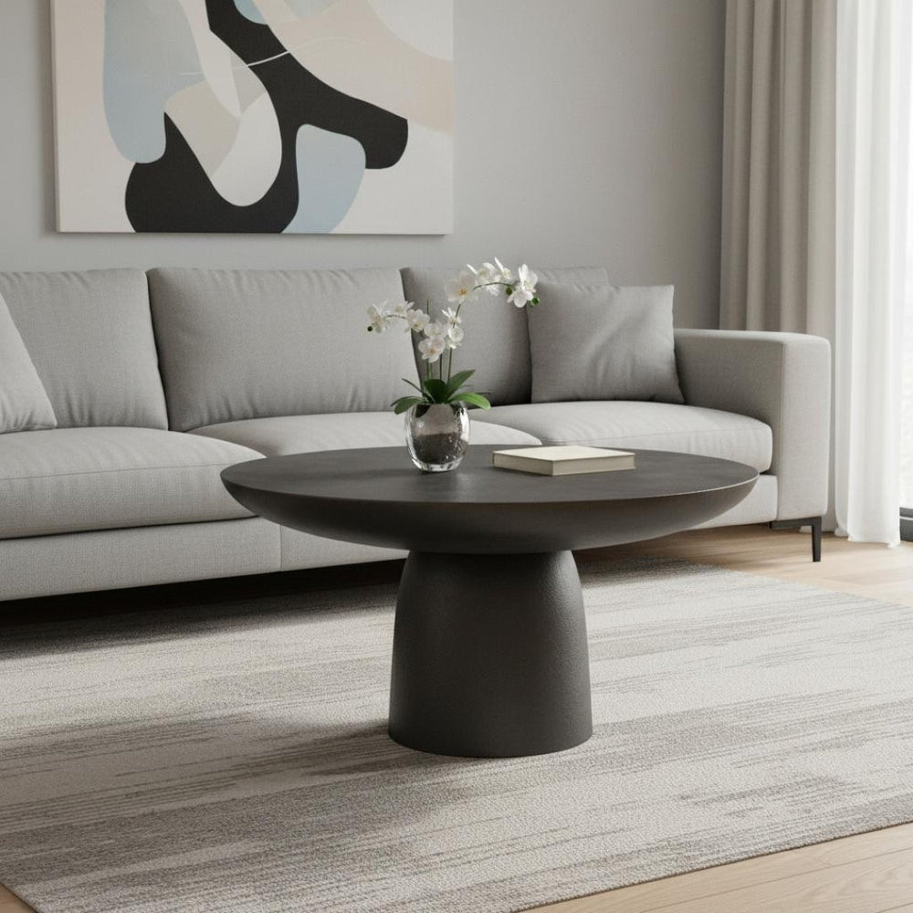 HomeRoots 30" Black Aluminum Round Coffee Table - Modern Minimalist Design for Versatile Living Spaces & Durability 639132
