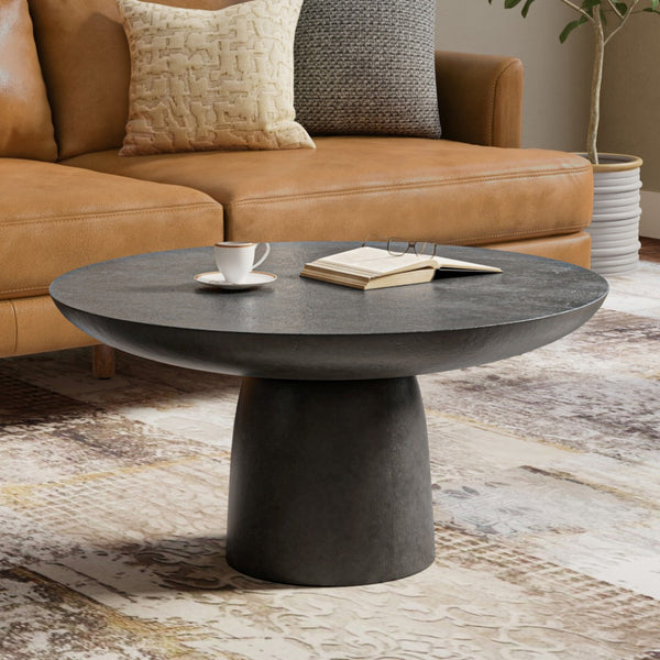 HomeRoots 30" Black Aluminum Round Coffee Table - Modern Minimalist Design for Versatile Living Spaces & Durability 639132