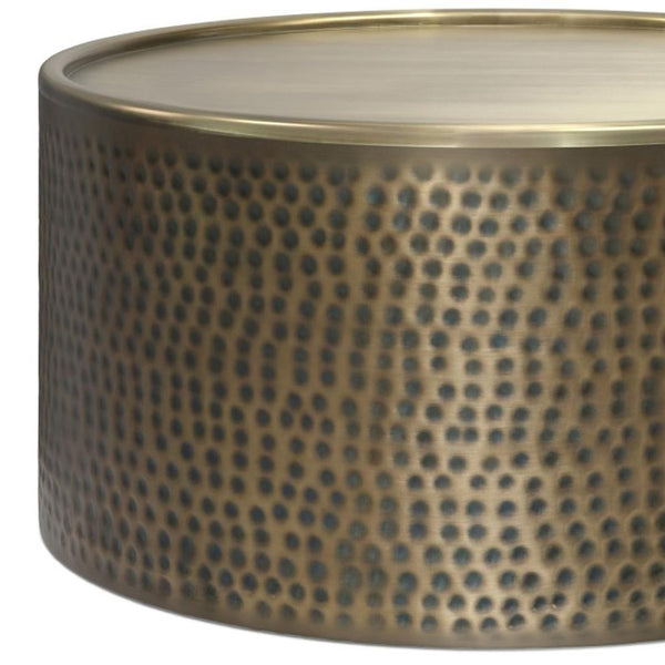 HomeRoots 32" Antiqued Gold Iron Round Coffee Table – Vintage Charm, Durable Design, Perfect for Any Space 639133
