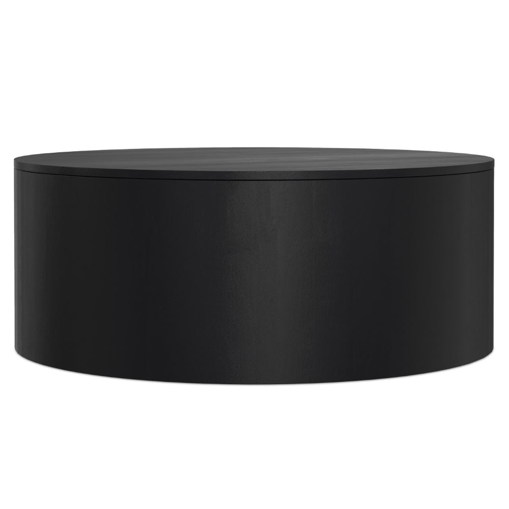 HomeRoots 36" Black Solid Mango Wood Round Coffee Table - Modern, Durable Design for Stylish Living Spaces 639134