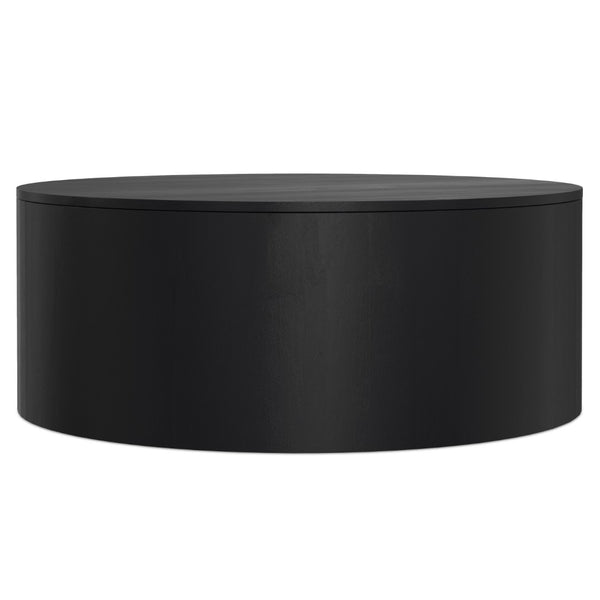 HomeRoots 36" Black Solid Mango Wood Round Coffee Table - Modern, Durable Design for Stylish Living Spaces 639134