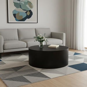 HomeRoots 36" Black Solid Mango Wood Round Coffee Table - Modern, Durable Design for Stylish Living Spaces 639134