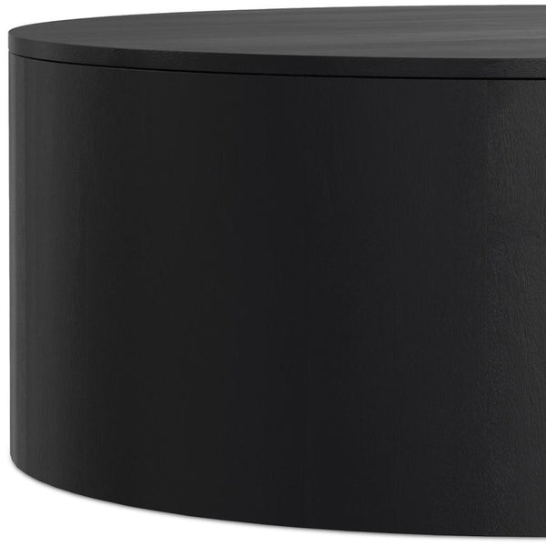 HomeRoots 36" Black Solid Mango Wood Round Coffee Table - Modern, Durable Design for Stylish Living Spaces 639134