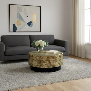 HomeRoots 30" Black Iron Round Coffee Table - Modern, Sleek Design for Living Rooms, Offices & Versatile Spaces 639135