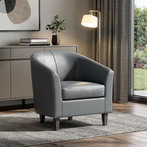 HomeRoots 30" Gray and Dark Brown Leather Arm Chair - Modern Comfort, Stylish Accent for Any Space, Durable Design 639167