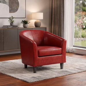 HomeRoots 30" Elegant Red and Dark Brown Leather Arm Chair - Stylish Comfort for Modern Living Spaces! 639169