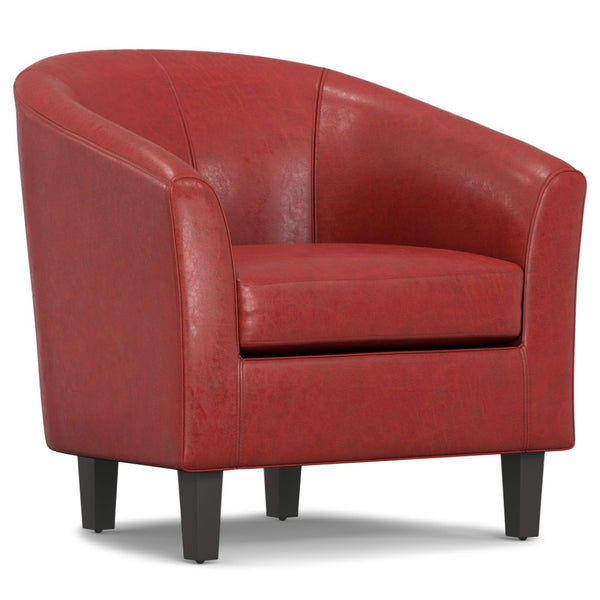 HomeRoots 30" Elegant Red and Dark Brown Leather Arm Chair - Stylish Comfort for Modern Living Spaces! 639169