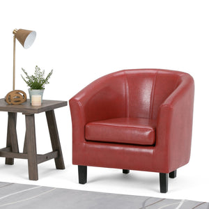 HomeRoots 30" Elegant Red and Dark Brown Leather Arm Chair - Stylish Comfort for Modern Living Spaces! 639169