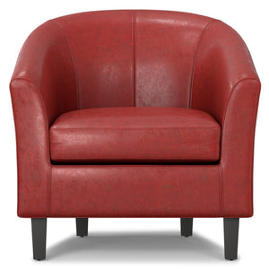 HomeRoots 30" Elegant Red and Dark Brown Leather Arm Chair - Stylish Comfort for Modern Living Spaces! 639169