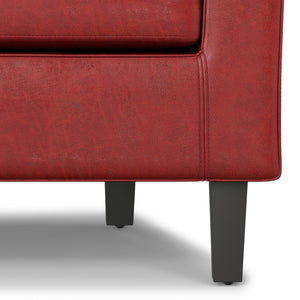 HomeRoots 30" Elegant Red and Dark Brown Leather Arm Chair - Stylish Comfort for Modern Living Spaces! 639169