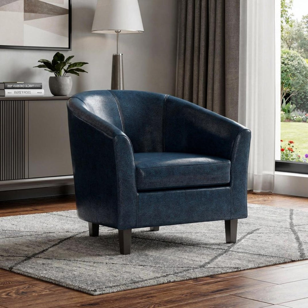 HomeRoots 30" Elegant Blue and Dark Brown Leather Arm Chair for Modern Comfort in Living Rooms or Offices 639170