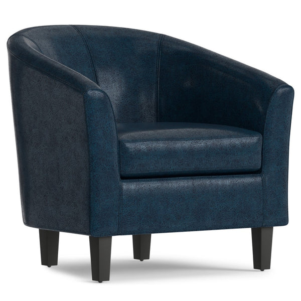 HomeRoots 30" Elegant Blue and Dark Brown Leather Arm Chair for Modern Comfort in Living Rooms or Offices 639170